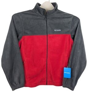 Columbia Men Granite Mountain Fleece Jacket Red Grey Size L Full Zip Lightweight